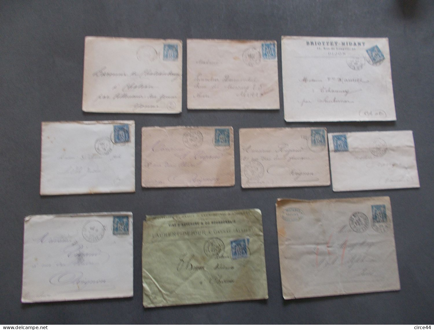 LOT  D'ENVELOPPES.TIMBRE SAGE 15 CENTIMES BLEU.POUR ETUDE.CACHETS DIVERS. - 1876-1898 Sage (Type II)