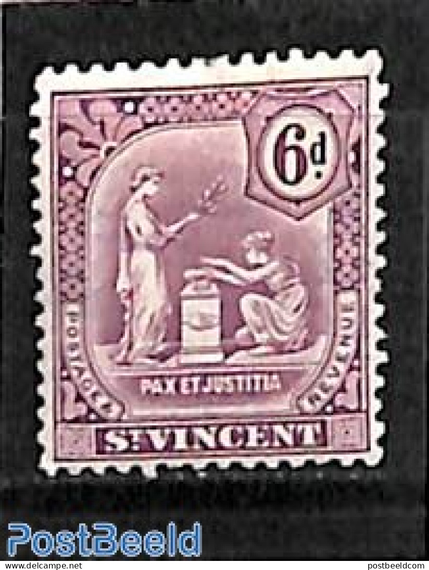 Saint Vincent 1909 6p, With Point Under D, Stamp Out Of Set, Unused (hinged) - St.Vincent (1979-...)