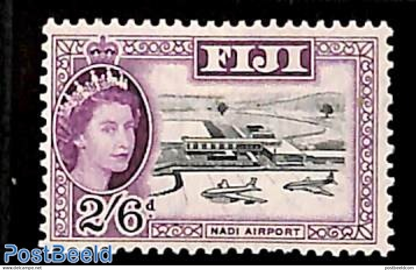 Fiji 1959 2/6Sh, WM4, Stamp Out Of Set, Mint NH, Transport - Aircraft & Aviation - Airplanes