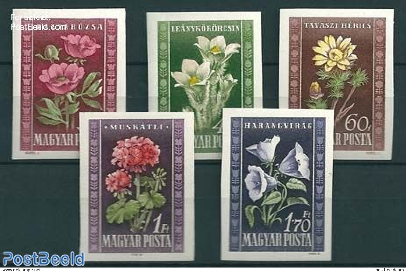 Hungary 1950 Flowers 5v, Imperforated, Mint NH, Nature - Flowers & Plants - Ongebruikt