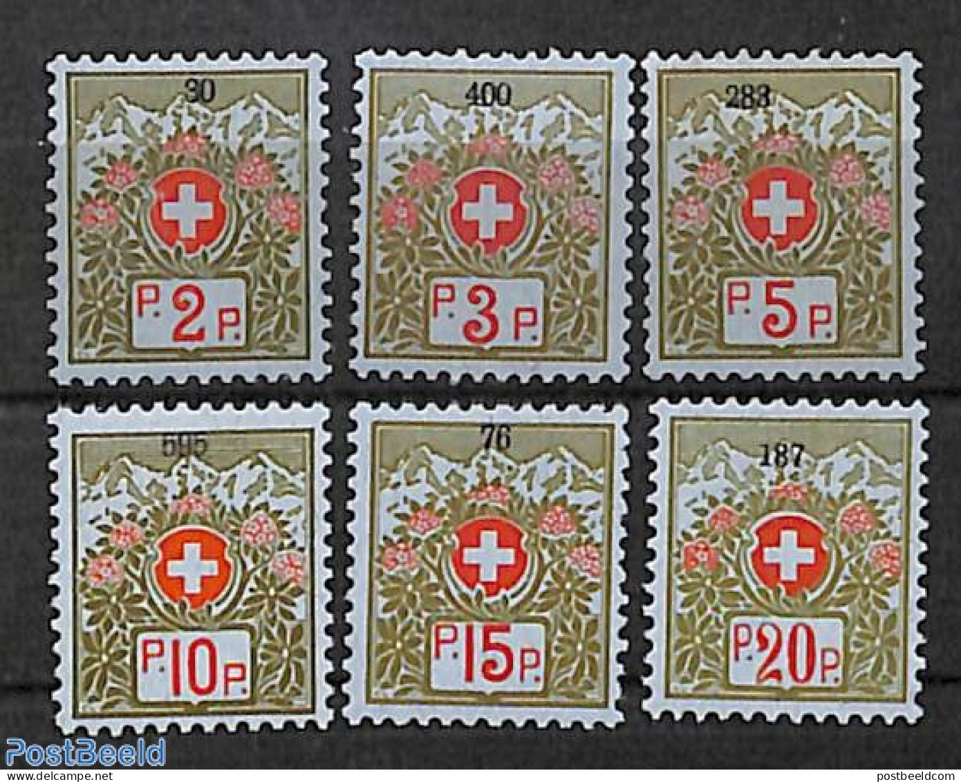 Switzerland 1911 Porto PP 6v, With Control Numbers, Mint NH - Ongebruikt