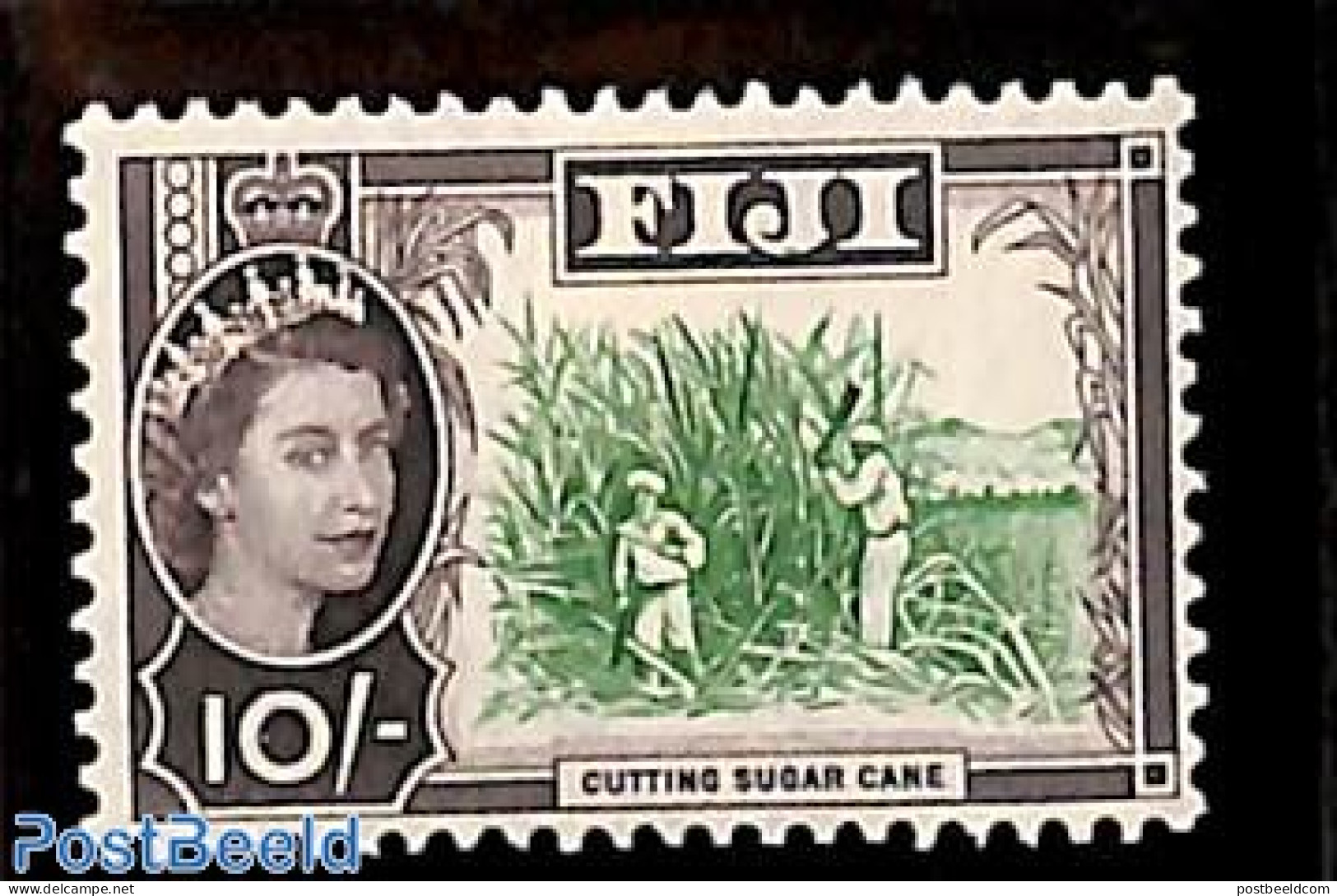 Fiji 1959 10/-, WM4, Sugar Cane, Stamp Out Of Set, Mint NH, Various - Agriculture - Agriculture