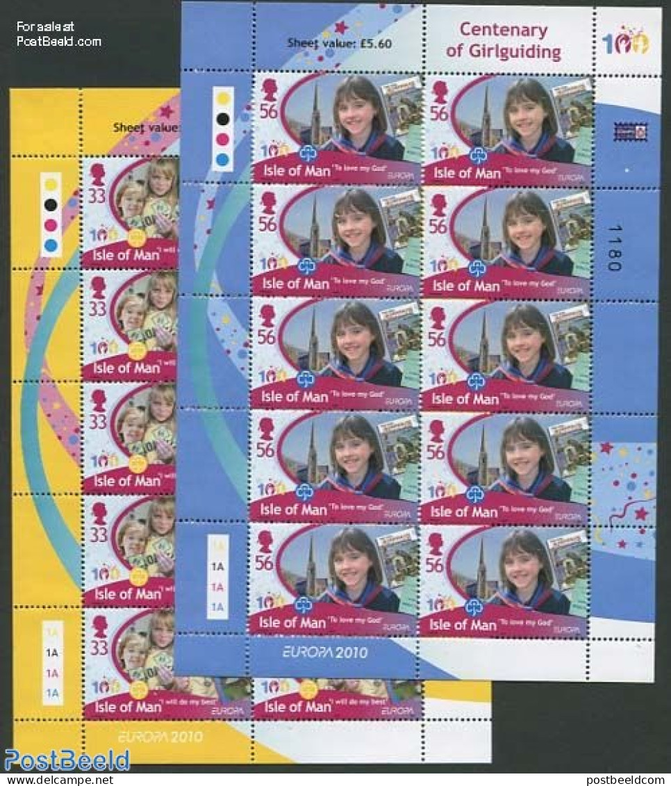 Isle Of Man 2010 Europe, Girl Guides 2 M/s, Mint NH, History - Sport - Europa (cept) - Scouting - Art - Children's Boo.. - Isle Of Man