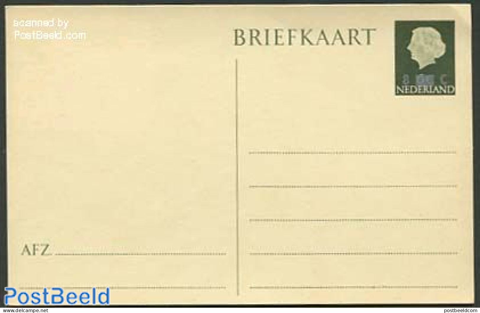 Netherlands 1958 Postcard 8c On 6c Olivegreen, Unused Postal Stationary - Covers & Documents