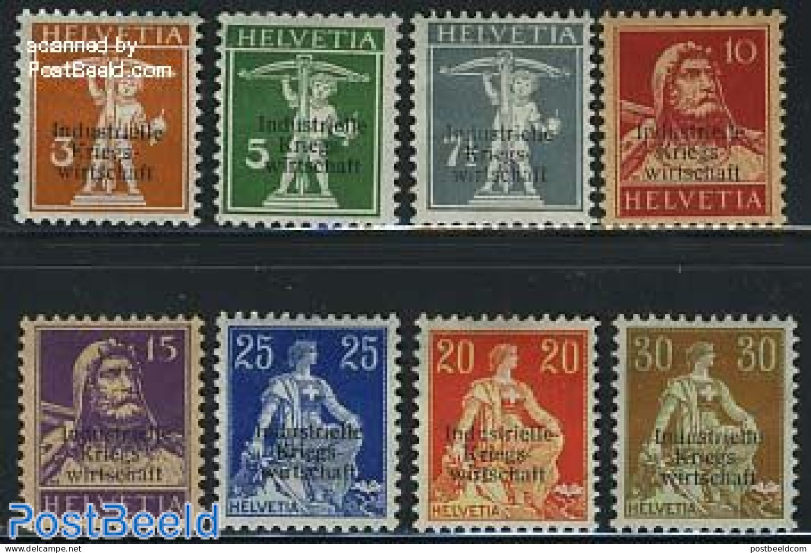Switzerland 1918 Industrielle Kriegswirtschaft 8v, Thin Overprints, Unused (hinged) - Unused Stamps