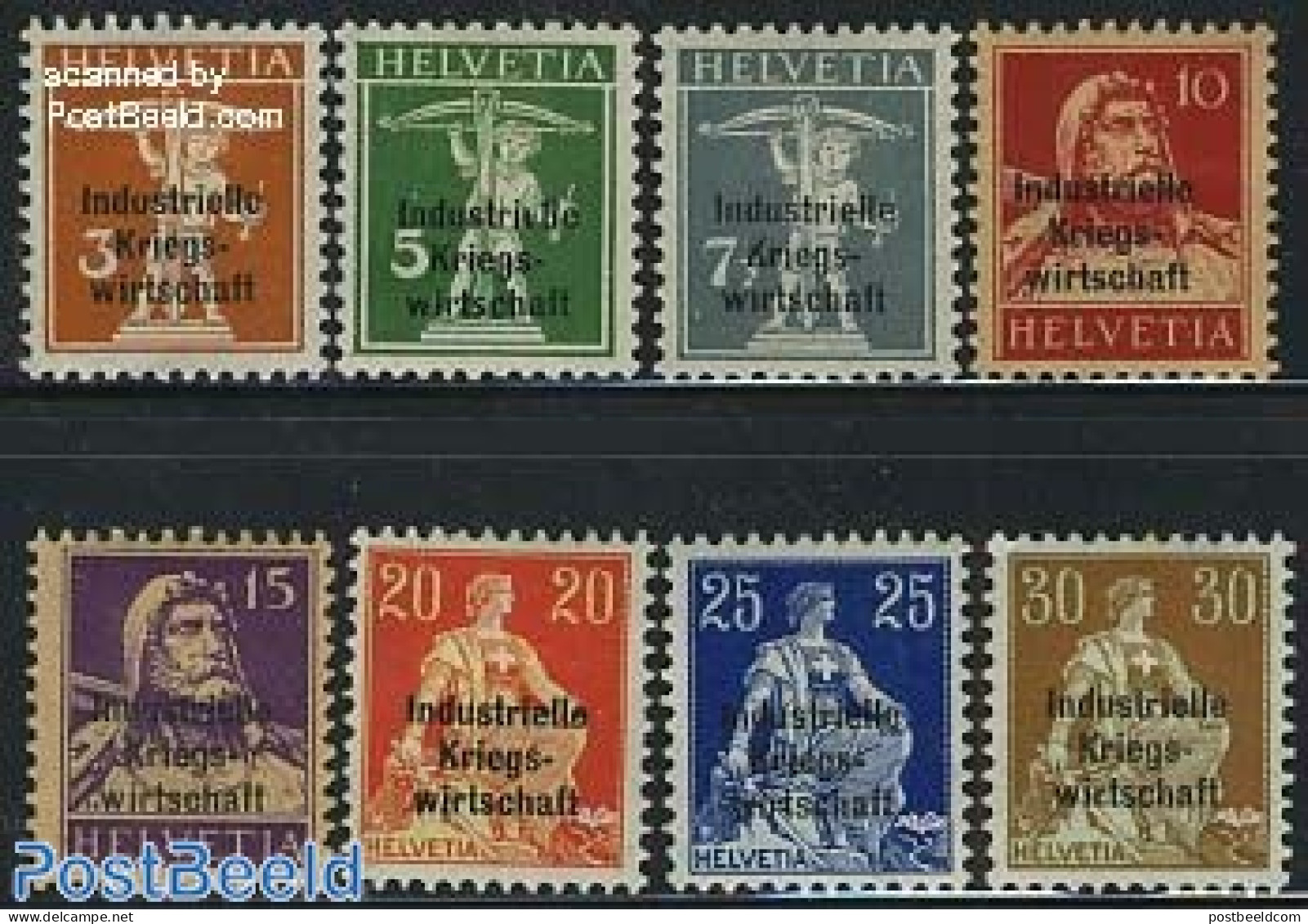 Switzerland 1918 Industrielle Kriegswirtschaft 8v, Fat Overprints, Unused (hinged) - Neufs
