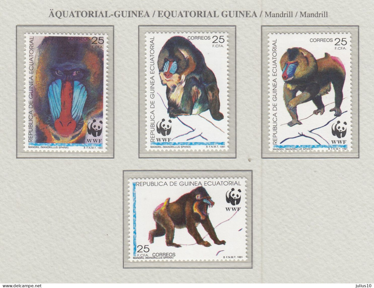 EQUATORIAL GUINEA 1991 WWF Monkeys Mandrill MNH(**) Fauna 797 - Scimmie