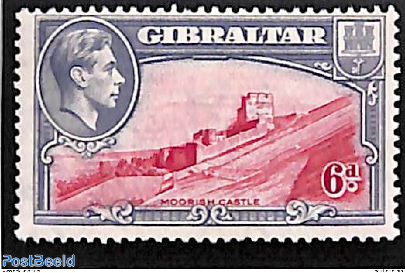 Gibraltar 1938 6p, Perf. 13.5, Stamp Out Of Set, Unused (hinged), Art - Castles & Fortifications - Schlösser U. Burgen