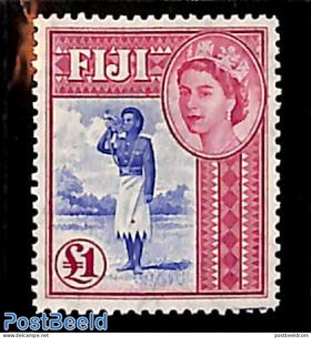 Fiji 1954 1Pound, Stamp Out Of Set, Mint NH, History - Performance Art - Various - Music - Police - Muziek