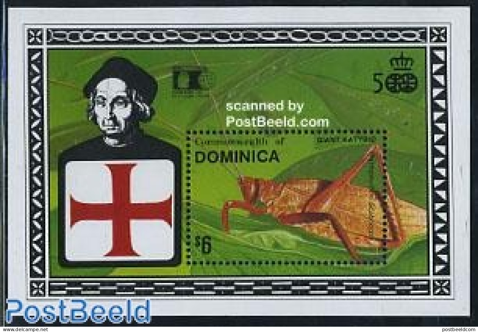 Dominica 1992 Giant Katydid S/s, Mint NH, Nature - Insects - República Dominicana