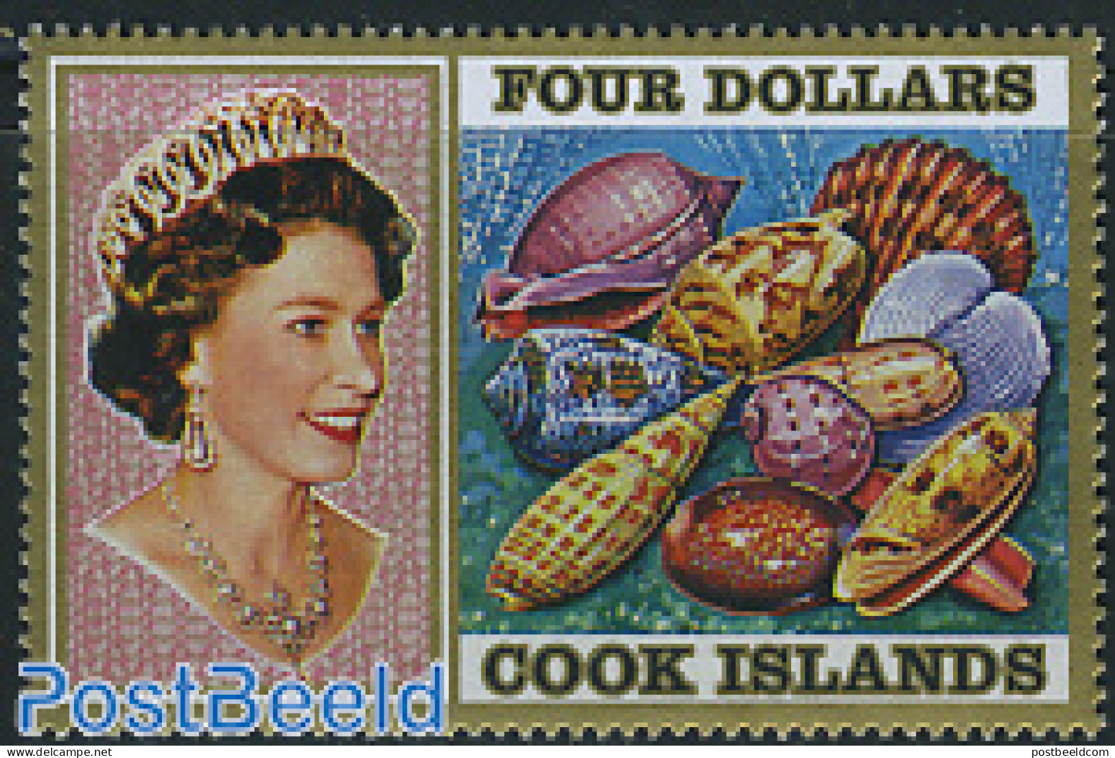 Cook Islands 1974 $4, Stamp Out Of Set, Mint NH, Nature - Shells & Crustaceans - Meereswelt