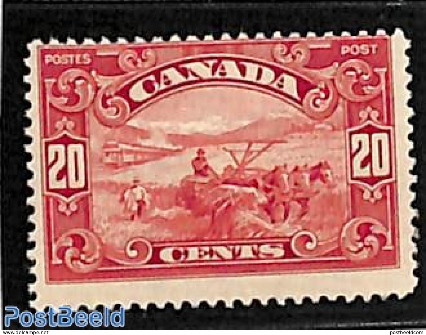 Canada 1928 20c, Stamp Out Of Set, Mint NH, Nature - Transport - Various - Horses - Railways - Agriculture - Ungebraucht