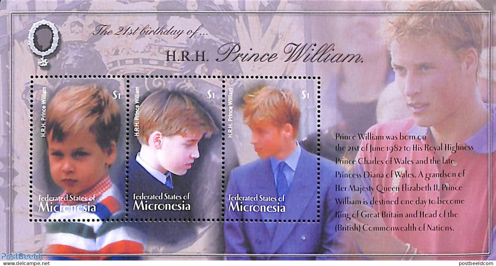 Micronesia 2003 Prince William 3v M/s, Mint NH, History - Kings & Queens (Royalty) - Königshäuser, Adel