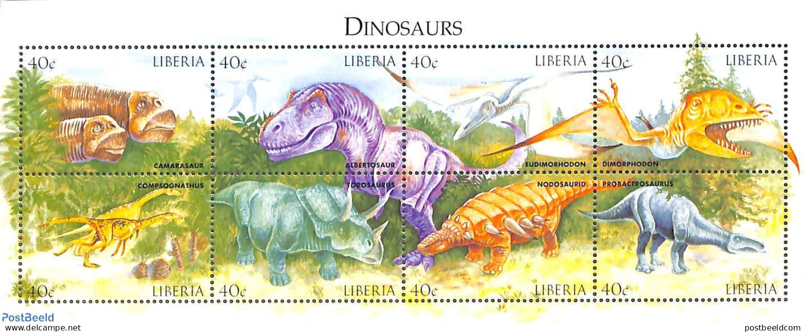 Liberia 1999 Preh. Animals 8v M/s, Mint NH, Nature - Prehistoric Animals - Prehistorics