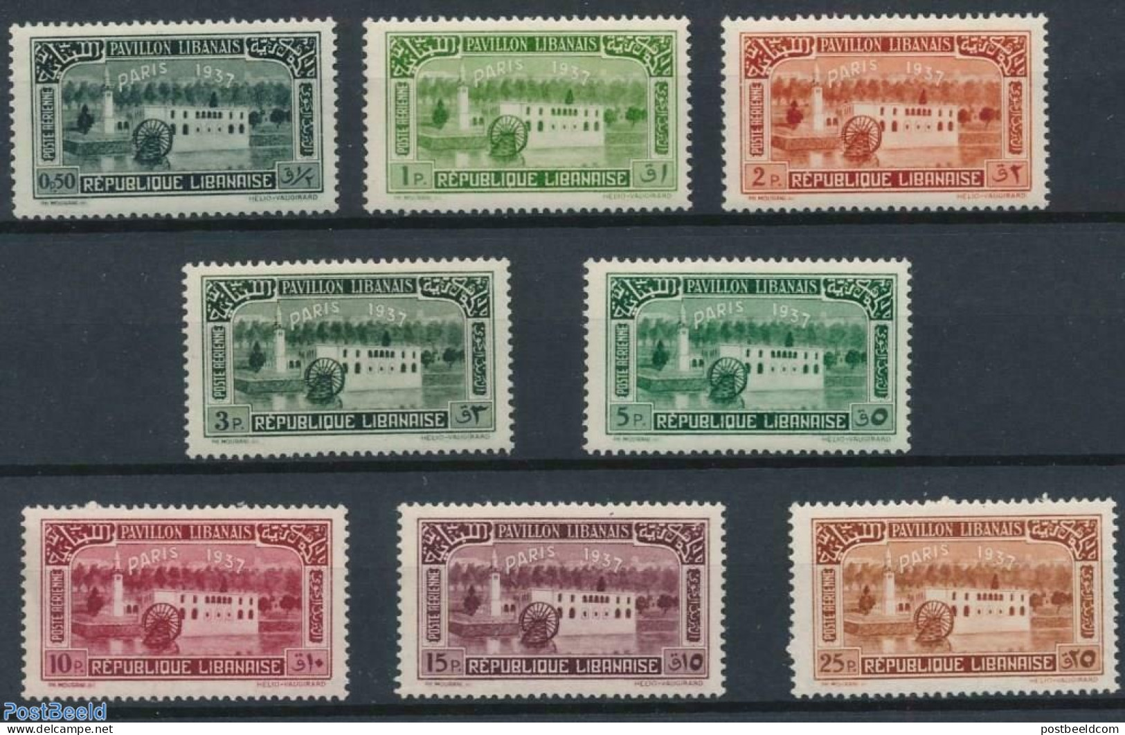 Lebanon 1937 World Expo Paris 8v, Unused (hinged), Various - Mills (Wind & Water) - World Expositions - Moulins