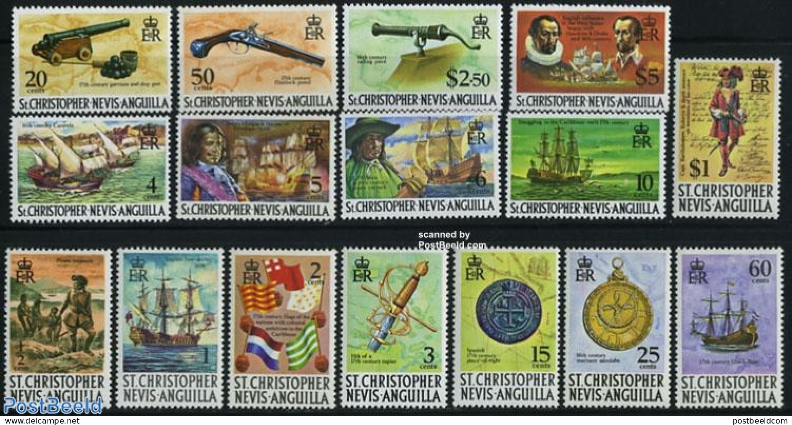 St Kitts/Nevis/Anguilla 1970 History 16v, Mint NH, History - Transport - Various - Explorers - History - Ships And Boa.. - Onderzoekers