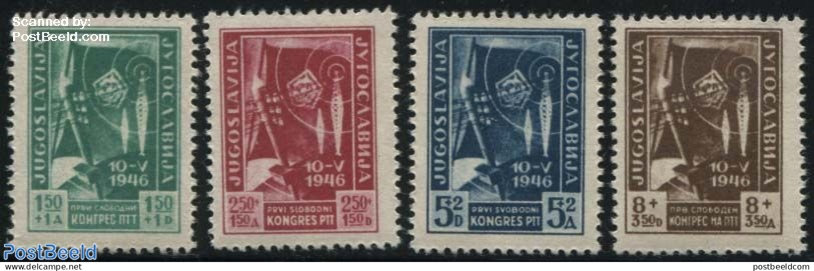 Yugoslavia 1946 Postal Congress Beograd 4v, Mint NH, Science - Telecommunication - Post - Unused Stamps