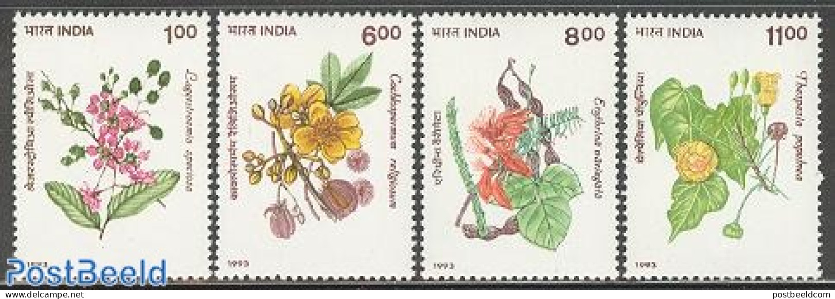 India 1993 Tree Flowers 4v, Mint NH, Nature - Flowers & Plants - Trees & Forests - Neufs