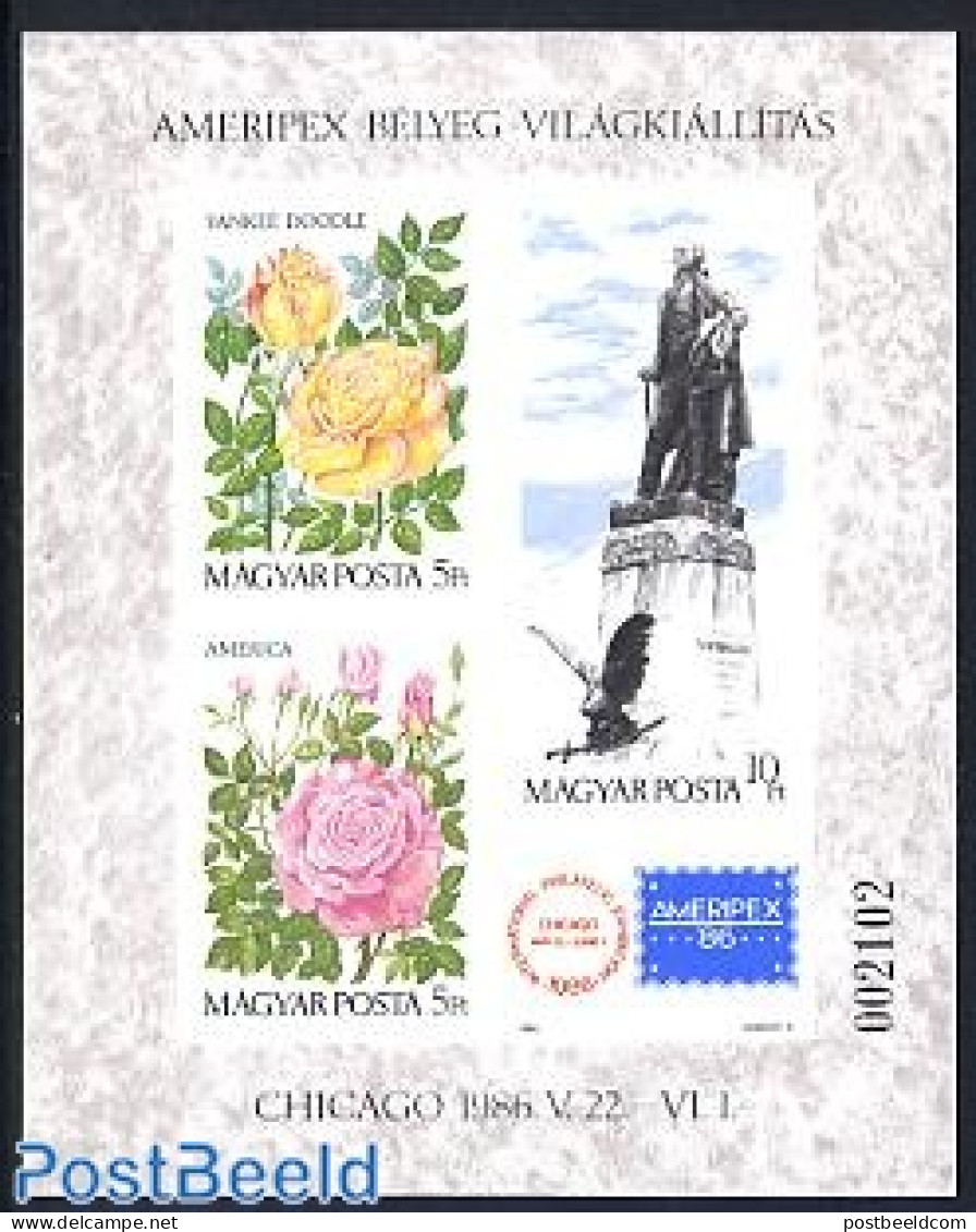 Hungary 1986 Ameripex S/s Imperforated, Mint NH, Nature - Flowers & Plants - Roses - Philately - Neufs