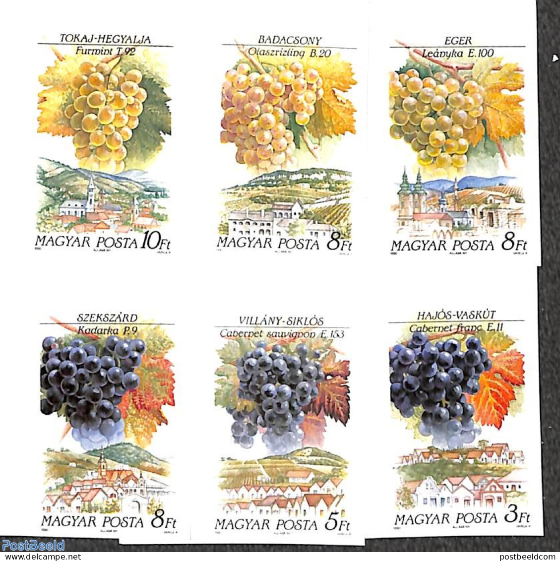 Hungary 1990 Wine 6v Imperforated, Mint NH, Nature - Fruit - Wine & Winery - Unused Stamps