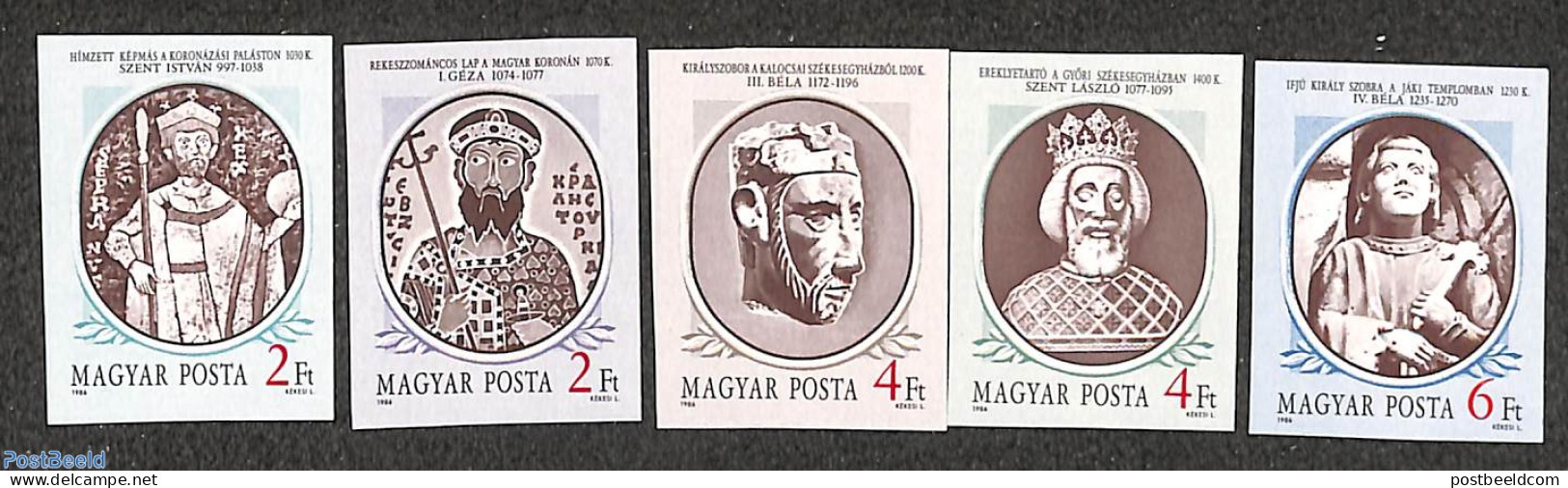Hungary 1986 Hungarian Kings 5v Imperforated, Mint NH, History - Kings & Queens (Royalty) - Ongebruikt