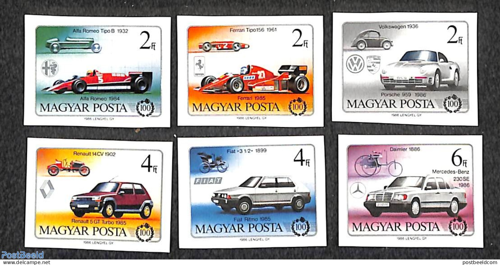 Hungary 1986 Automobile Centenary 6v Imperforated, Mint NH, Sport - Transport - Autosports - Automobiles - Ferrari - Nuovi