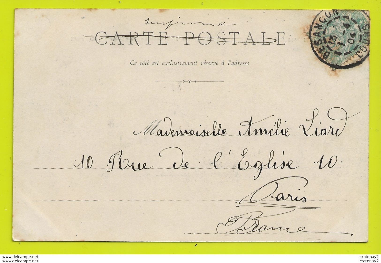 25 BESANCON Entrée De La Rue De Belfort Hôtel Parfumerie Charrette VOIR DOS Non Séparé En 1904 - Besancon