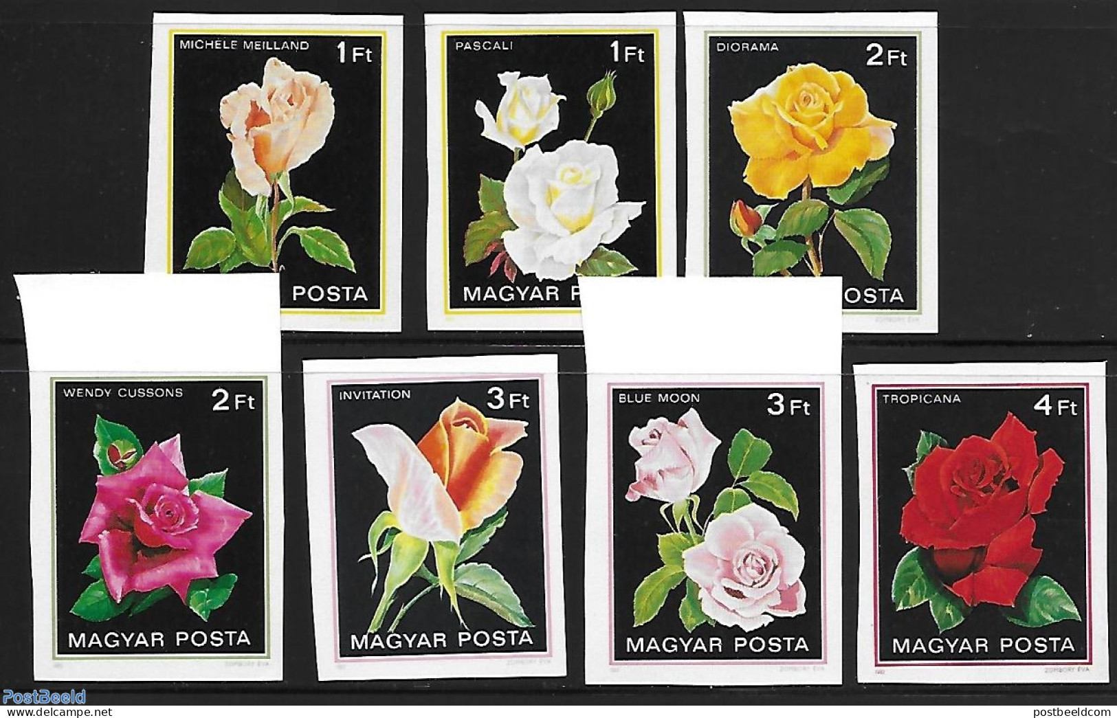 Hungary 1982 Roses 7v Imperforated, Mint NH, Nature - Flowers & Plants - Roses - Nuovi