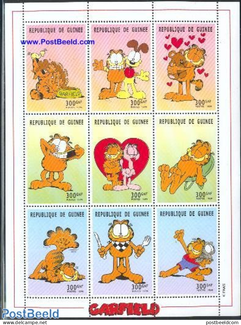 Guinea, Republic 1999 Garfield 9v M/s, Mint NH, Nature - Bears - Cats - Art - Comics (except Disney) - Stripsverhalen