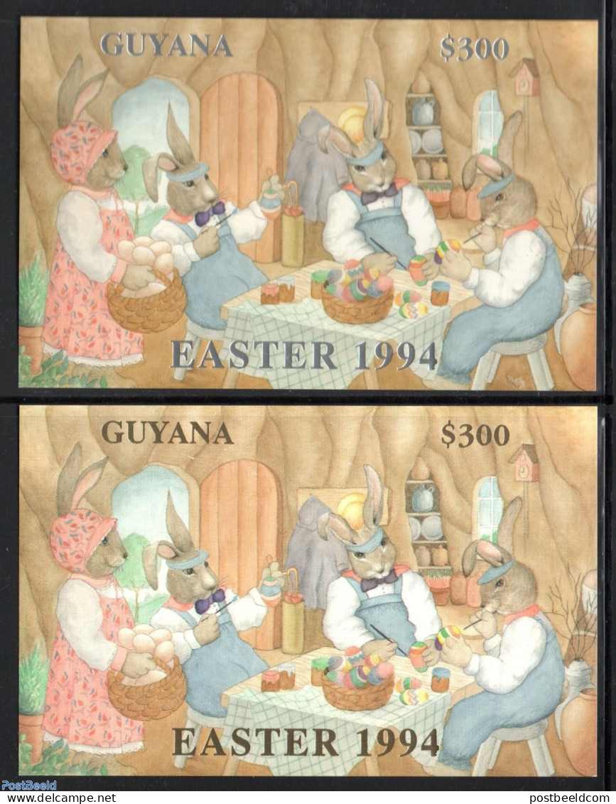 Guyana 1994 Easter 2 S/s (silver, Gold), Mint NH, Nature - Rabbits / Hares - Guyana (1966-...)