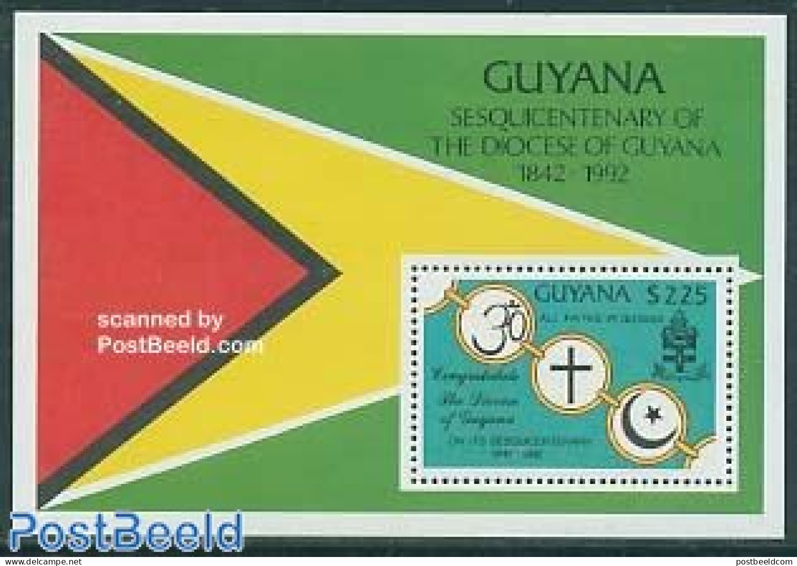 Guyana 1992 150 Years Diocese S/s, Mint NH, Religion - Religion - Guyane (1966-...)