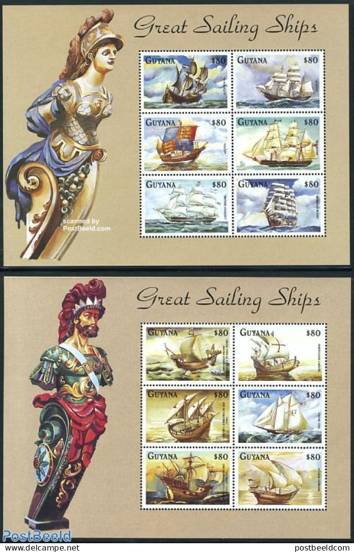 Guyana 1998 Sailing Ships 12v (2 M/s), Mint NH, Transport - Ships And Boats - Barcos