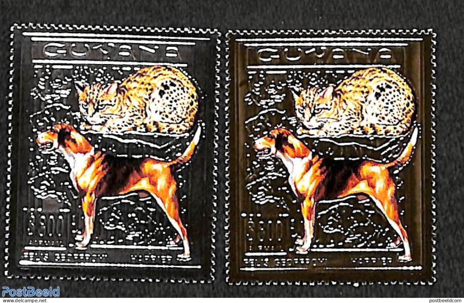 Guyana 1993 Cats & Dogs 2v (gold, Silver), Mint NH, Nature - Cats - Dogs - Guyana (1966-...)