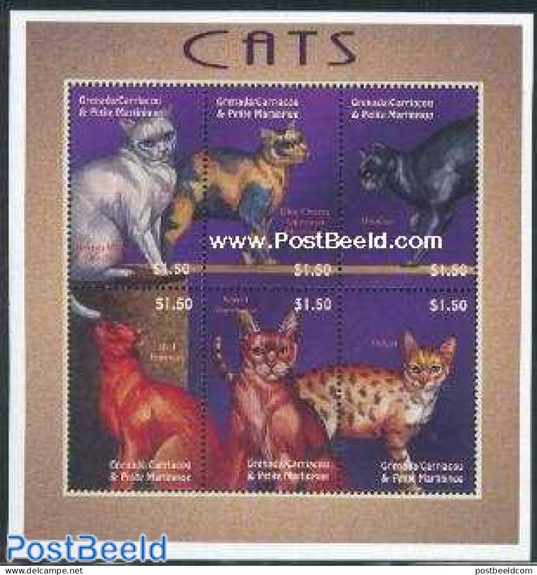 Grenada Grenadines 2001 Cats 6v M/s, Mint NH, Nature - Cats - Grenade (1974-...)