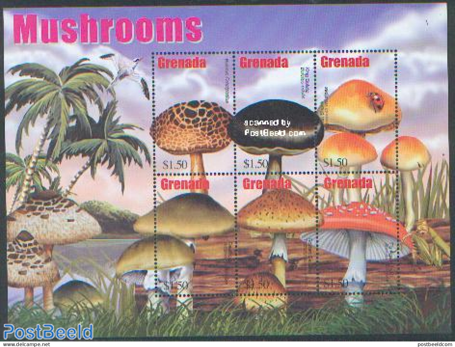 Grenada 2002 Mushrooms 6v M/s /Boletus Crocipodius, Mint NH, Nature - Mushrooms - Mushrooms