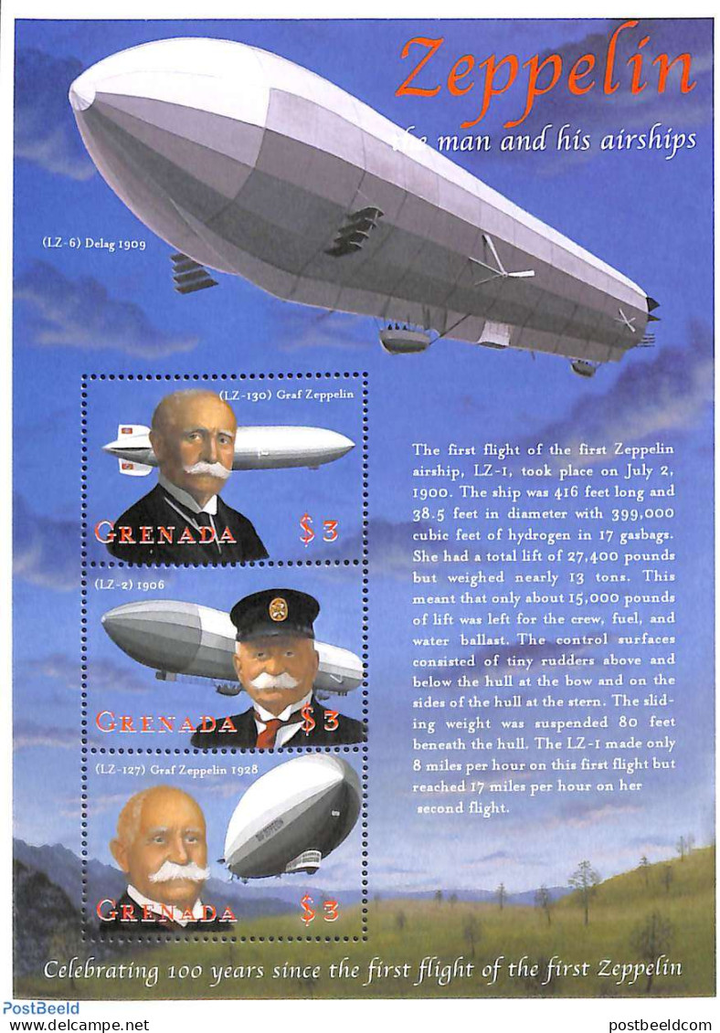 Grenada 2000 Zeppelin 3v M/s, Mint NH, Transport - Zeppelins - Zeppelin