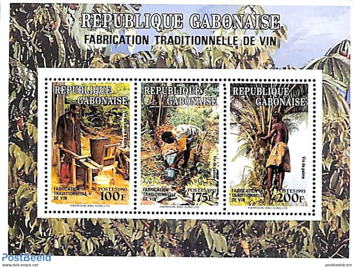 Gabon 1993 Palm Wine S/s, Mint NH, Nature - Various - Trees & Forests - Wine & Winery - Agriculture - Neufs