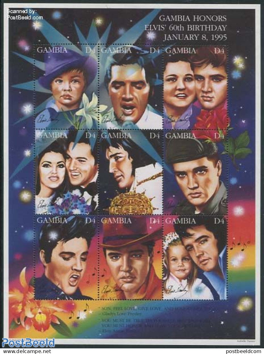 Gambia 1995 Elvis Presley 9v M/s, Mint NH, Performance Art - Elvis Presley - Music - Popular Music - Elvis Presley