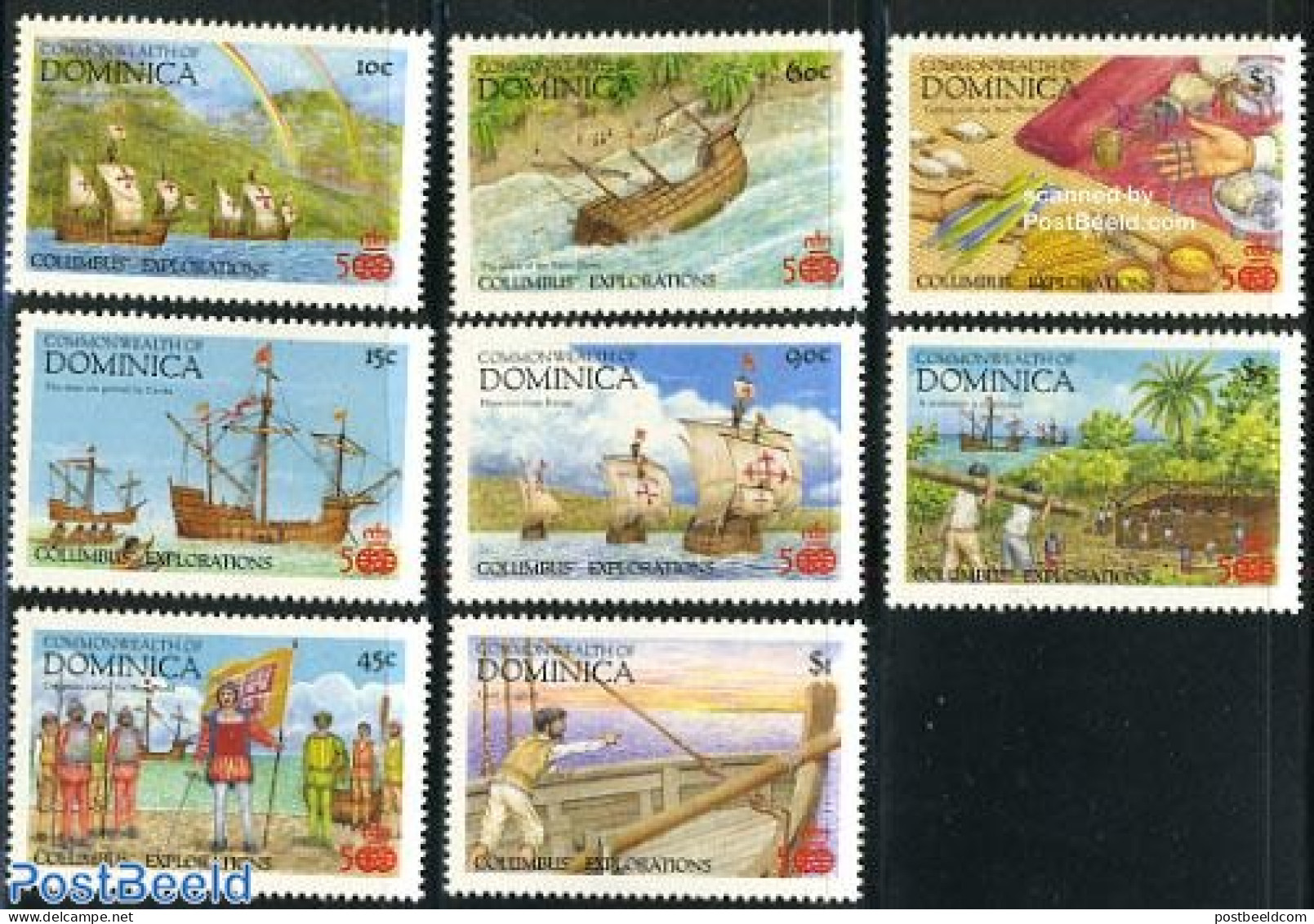 Dominica 1987 Discovery Of America 8v, Mint NH, History - Transport - Explorers - Ships And Boats - Explorateurs