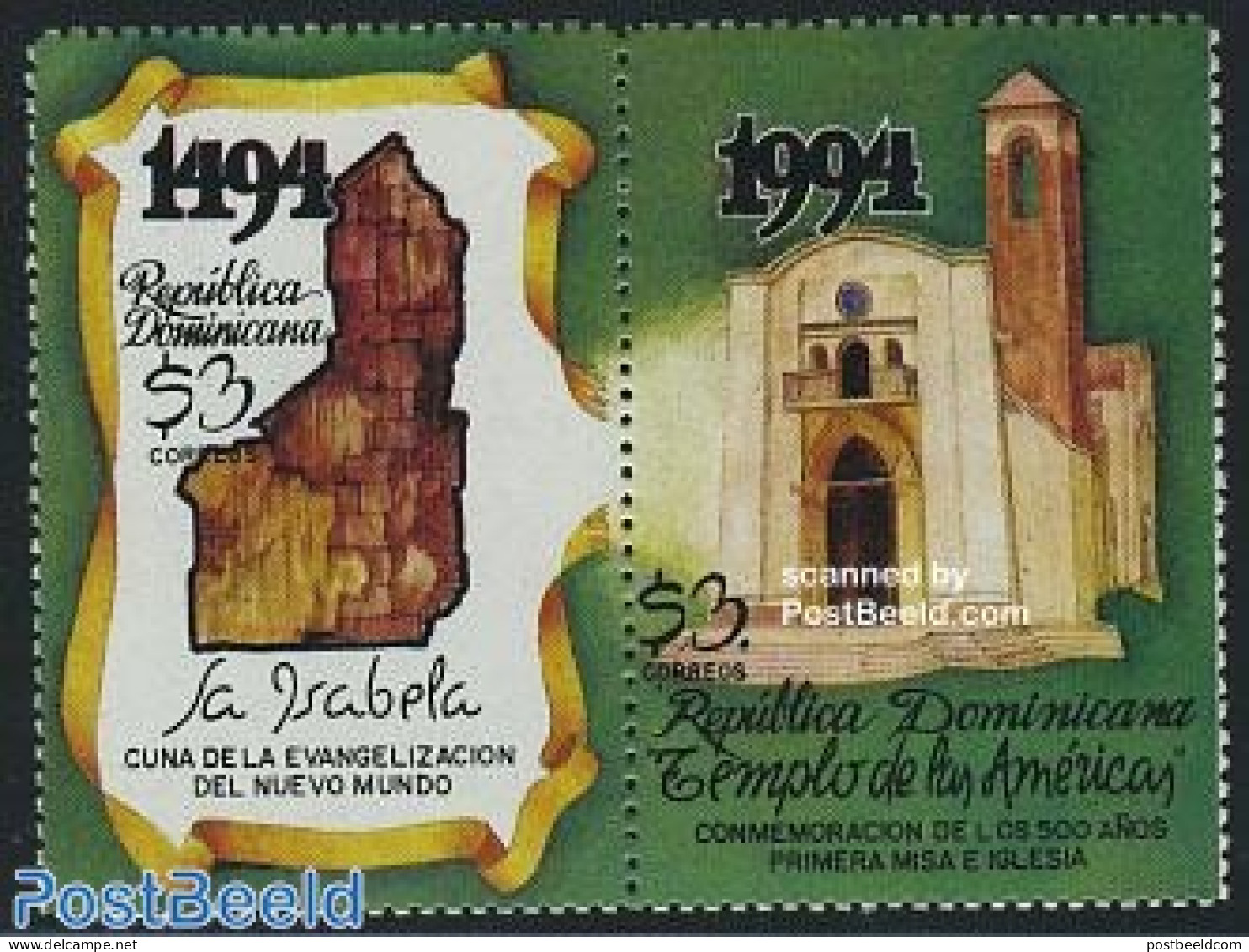 Dominican Republic 1994 Evangelisation 2v [:], Mint NH, Religion - Churches, Temples, Mosques, Synagogues - Religion - Churches & Cathedrals