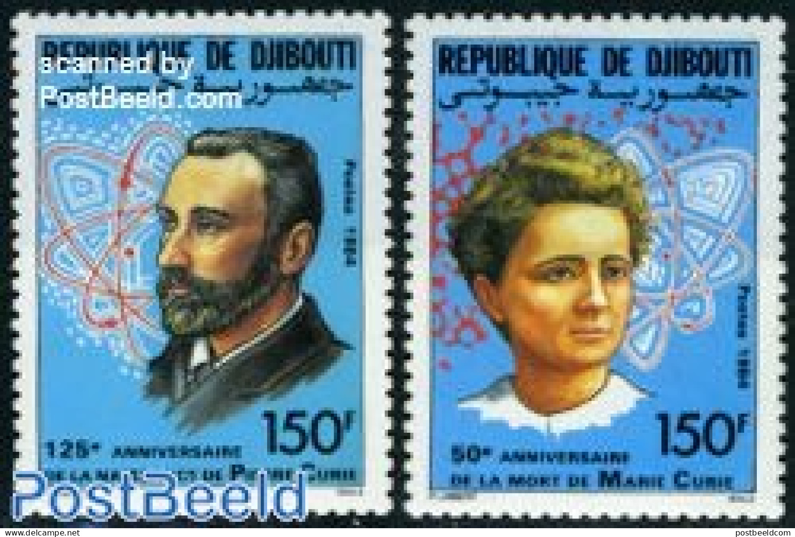 Djibouti 1984 Curie 2v, Mint NH, History - Science - Nobel Prize Winners - Atom Use & Models - Chemistry & Chemists - Nobelpreisträger
