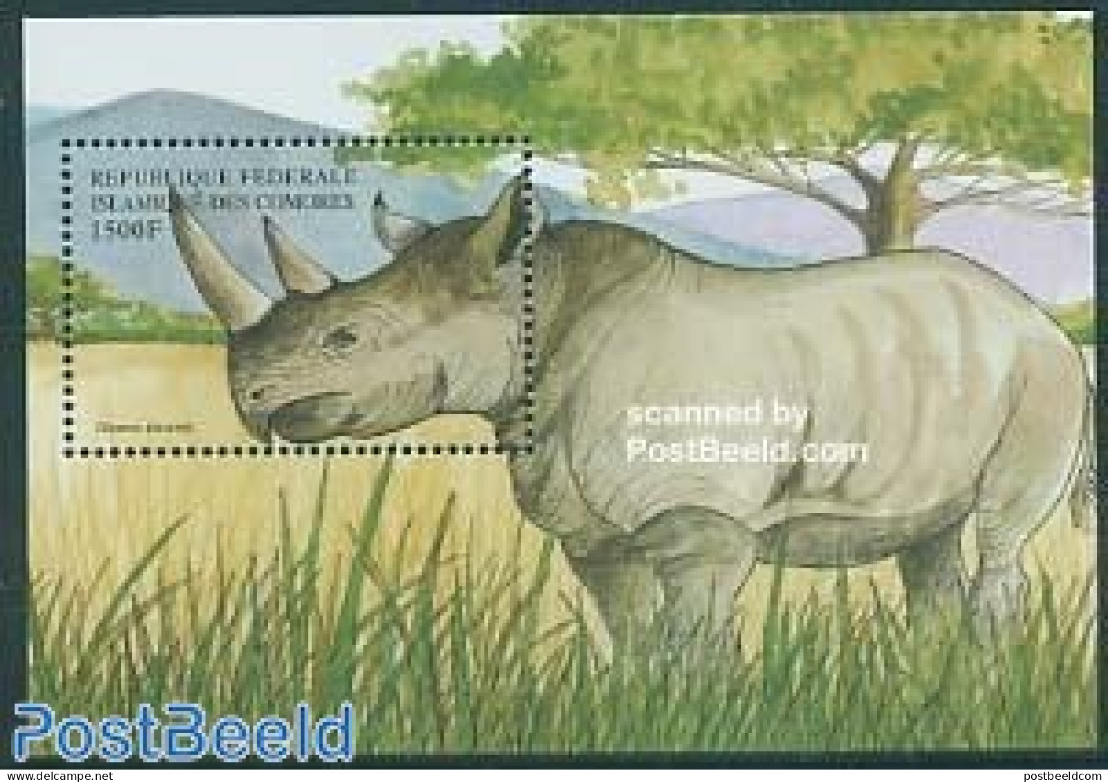 Comoros 1999 Rhino S/s, Mint NH, Nature - Animals (others & Mixed) - Rhinoceros - Comores (1975-...)