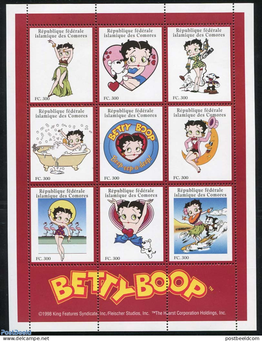 Comoros 1999 Betty Boop 9v M/s, Mint NH, Comics (except Disney) - Comics