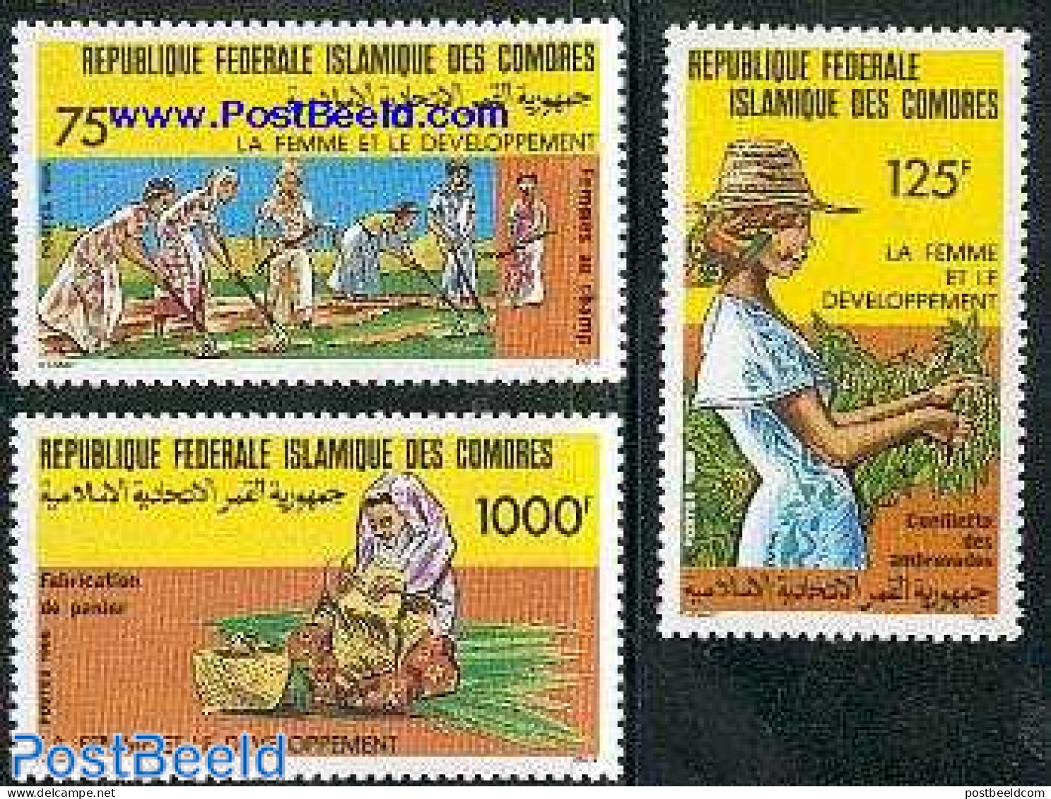 Comoros 1987 Woman & Development 3v, Mint NH, History - Various - Women - Agriculture - Ohne Zuordnung