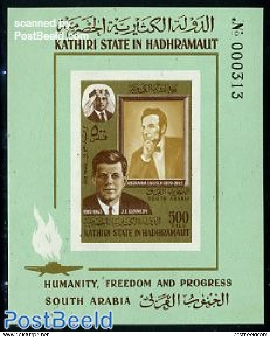 Aden 1967 KSiH, Lincoln/Kennedy S/s Imperforated, Mint NH, History - American Presidents - Autres & Non Classés