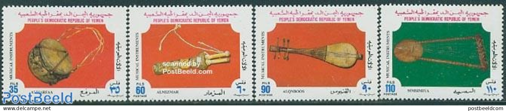 Yemen, South 1978 Music Instruments 4v, Mint NH, Performance Art - Music - Musical Instruments - Muziek