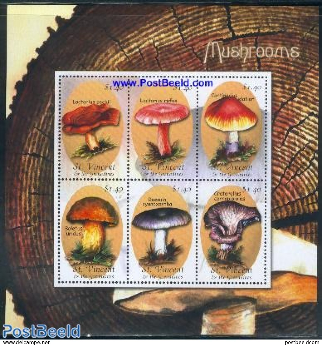 Saint Vincent 2001 Mushrooms 6v M/s, Mint NH, Nature - Mushrooms - Funghi