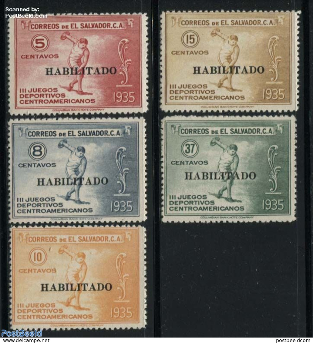 El Salvador 1935 Habilitado 5v, Mint NH, Sport - Sport (other And Mixed) - El Salvador