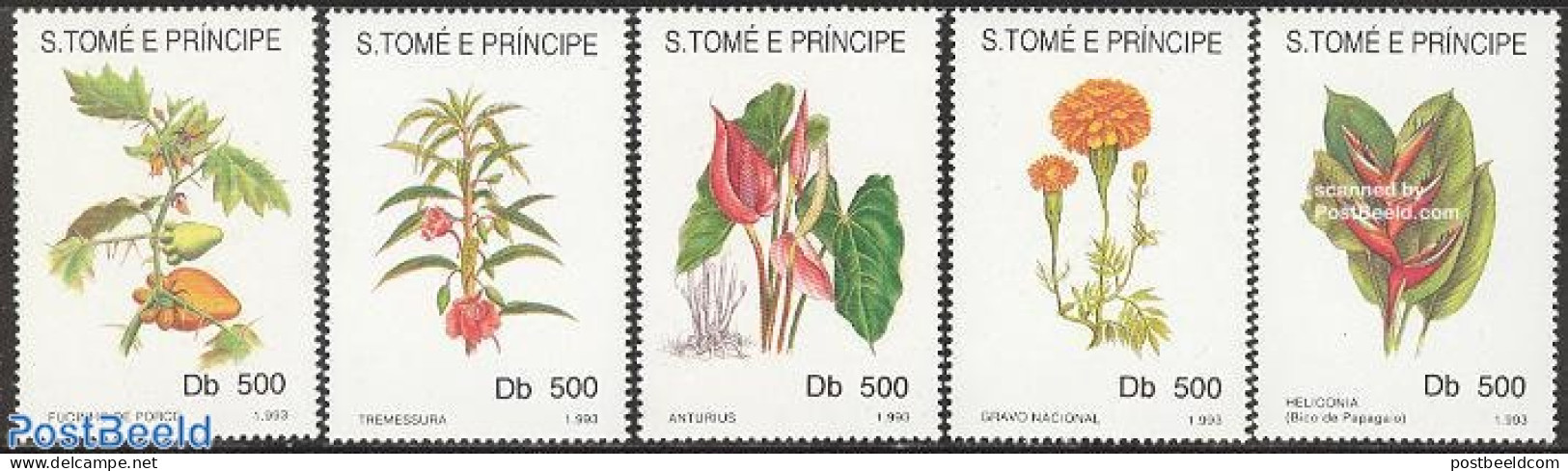 Sao Tome/Principe 1993 Flowers 5v, Mint NH, Nature - Flowers & Plants - Sao Tome Et Principe