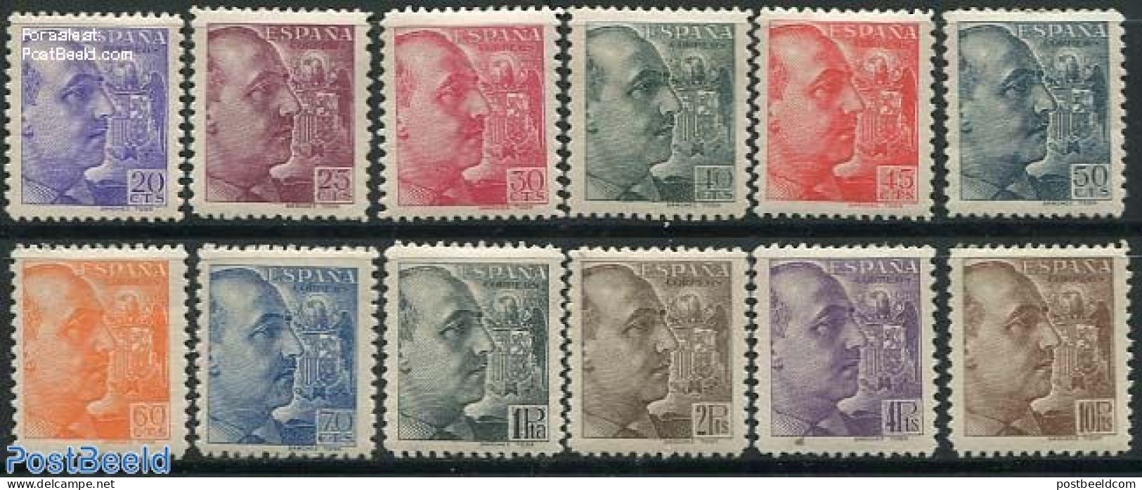 Spain 1939 Definitives, Franco 12v (with Designer Name SANCHEZ TODA), Unused (hinged) - Unused Stamps
